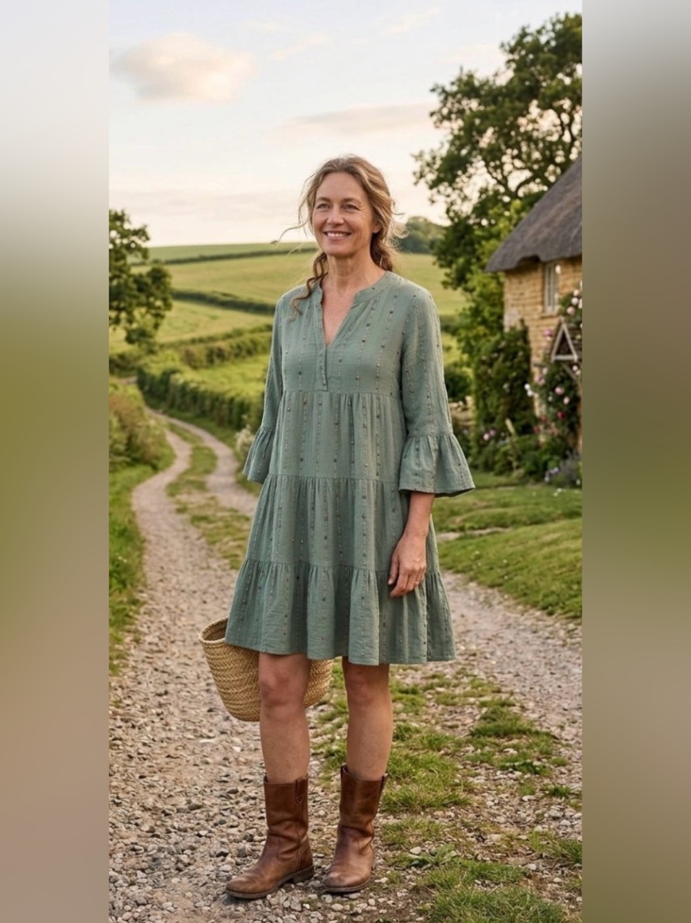 Tempo Paris Oversized Made in Italy Beaded Linen Tiered Dress